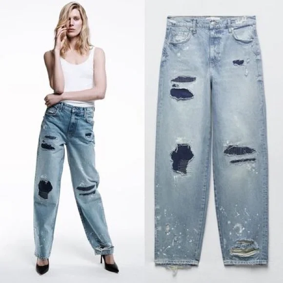 Zara | Jeans | New Zara Midrise Loose Fit Paint Splatter